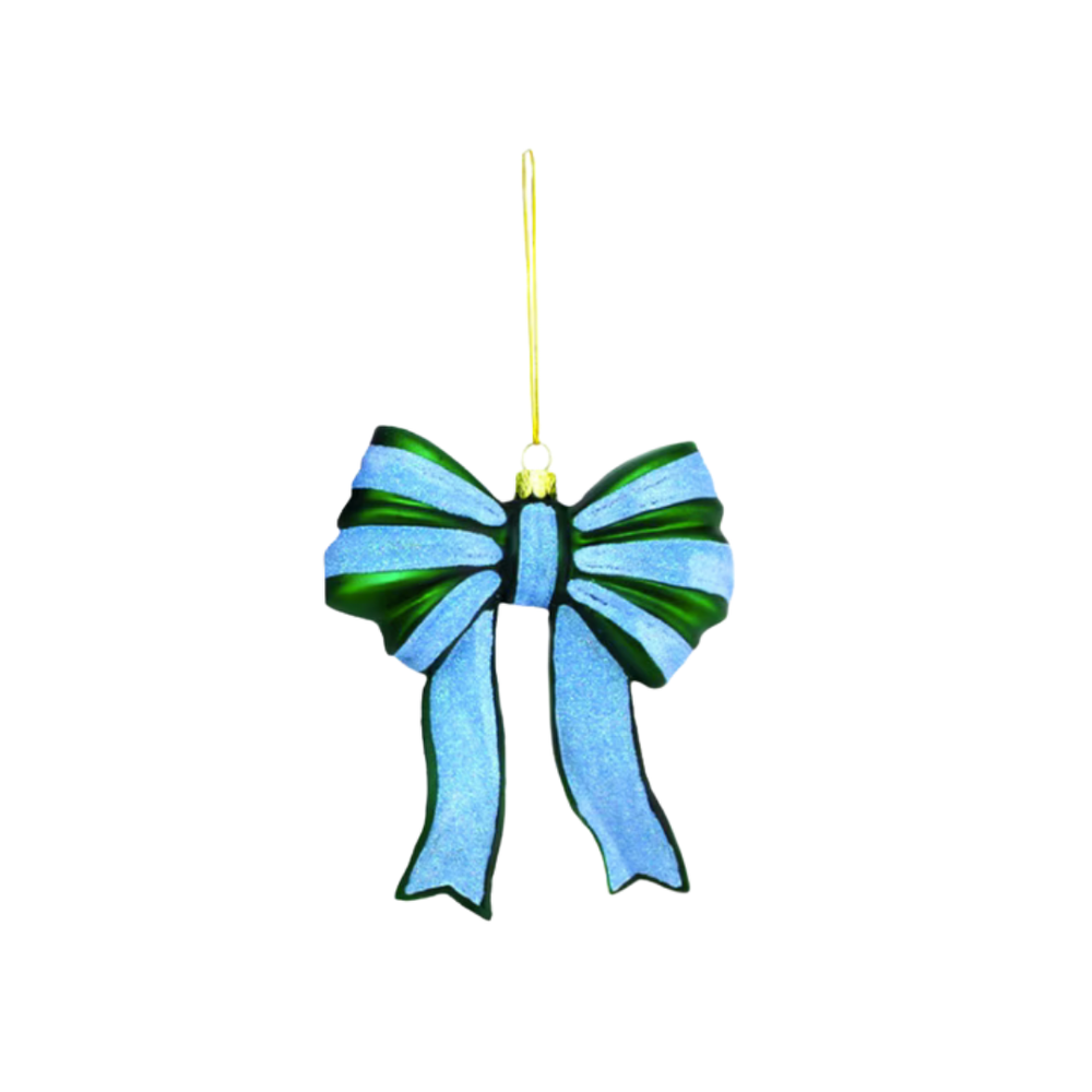 Glittery Bow Ornament in Green & Blue