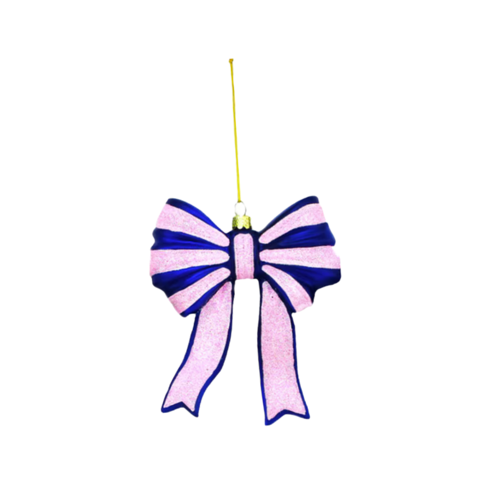 Glittery Bow Ornament in Pink & Blue