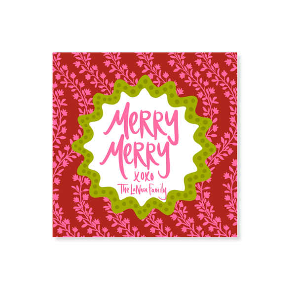 Wavy Floral Vine Gift Stickers in Red & Pink