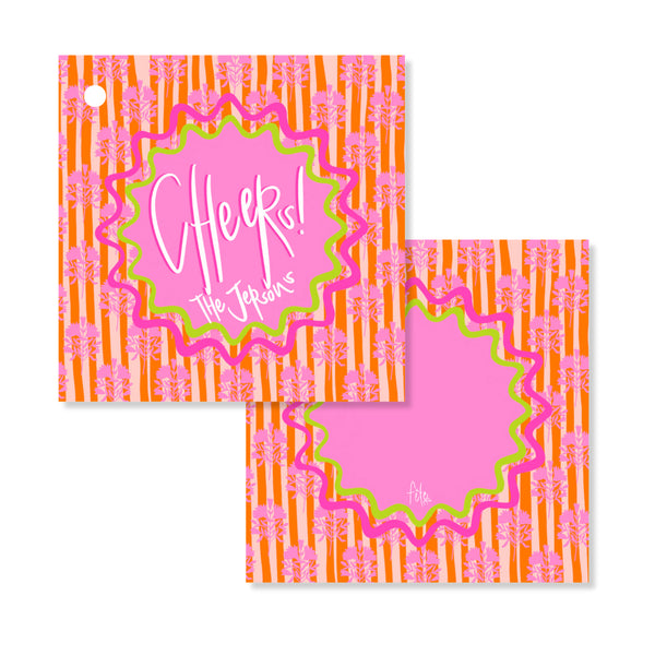 Block Print & Stripes Tags in Peony