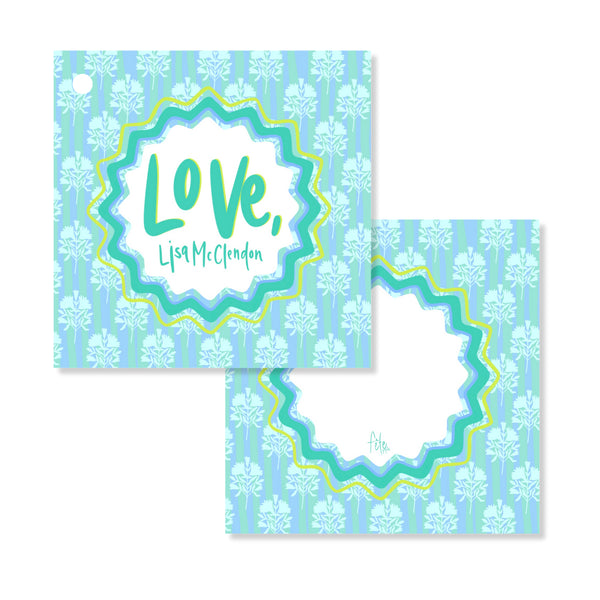 Block Print & Stripes Tags in Cornflower