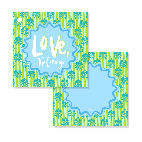 Block Print & Stripes Tags in Kelly