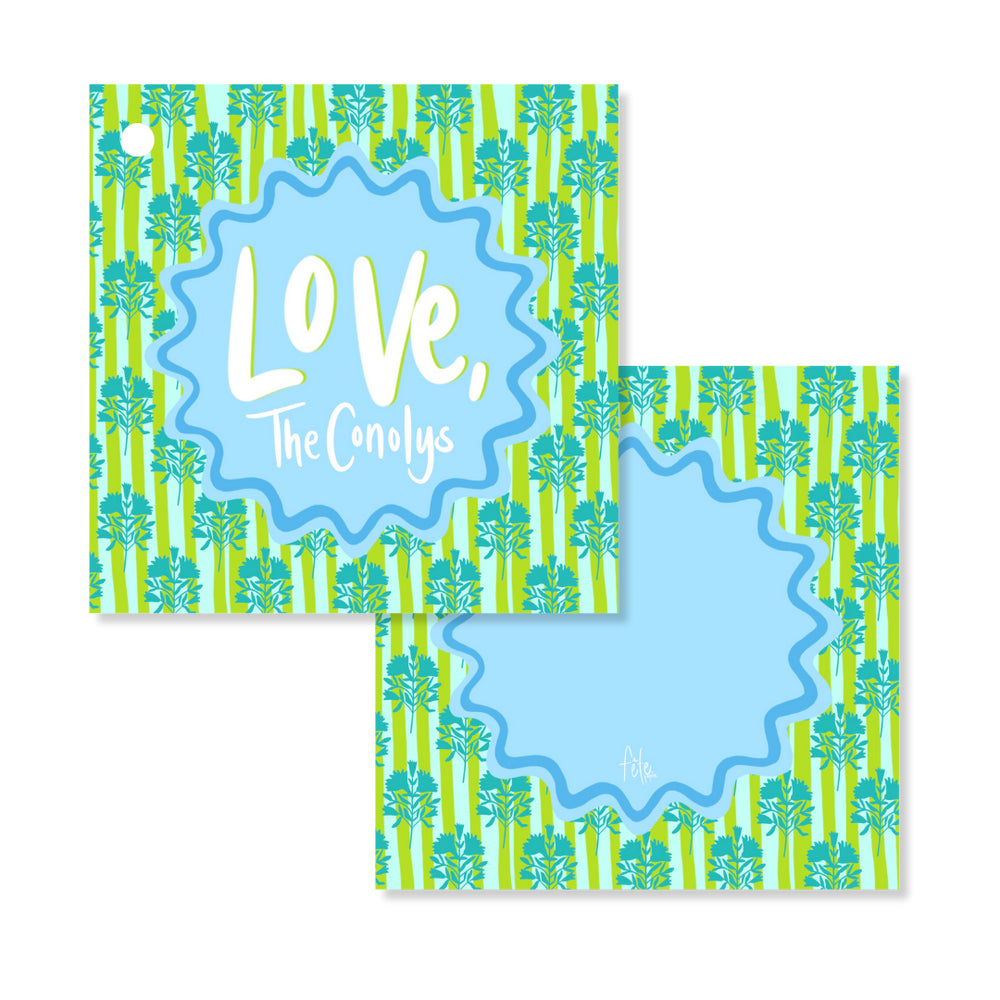 Block Print & Stripes Tags in Kelly