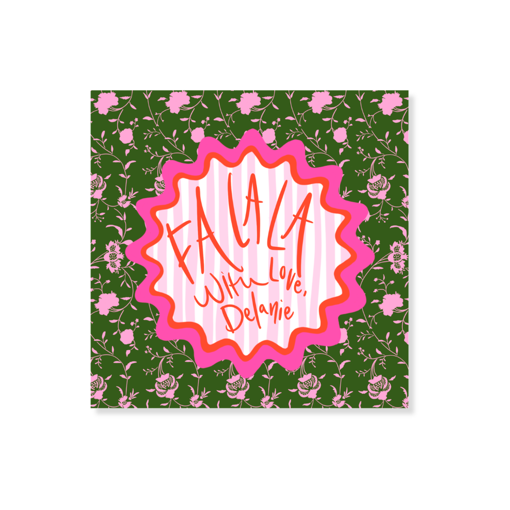 Holiday Floral Vine Gift Stickers in Green & Pink
