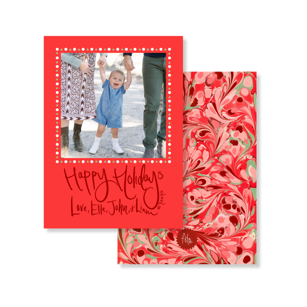 Star Dot Peppermint Swirl Marbled Christmas Card with Photo Mount