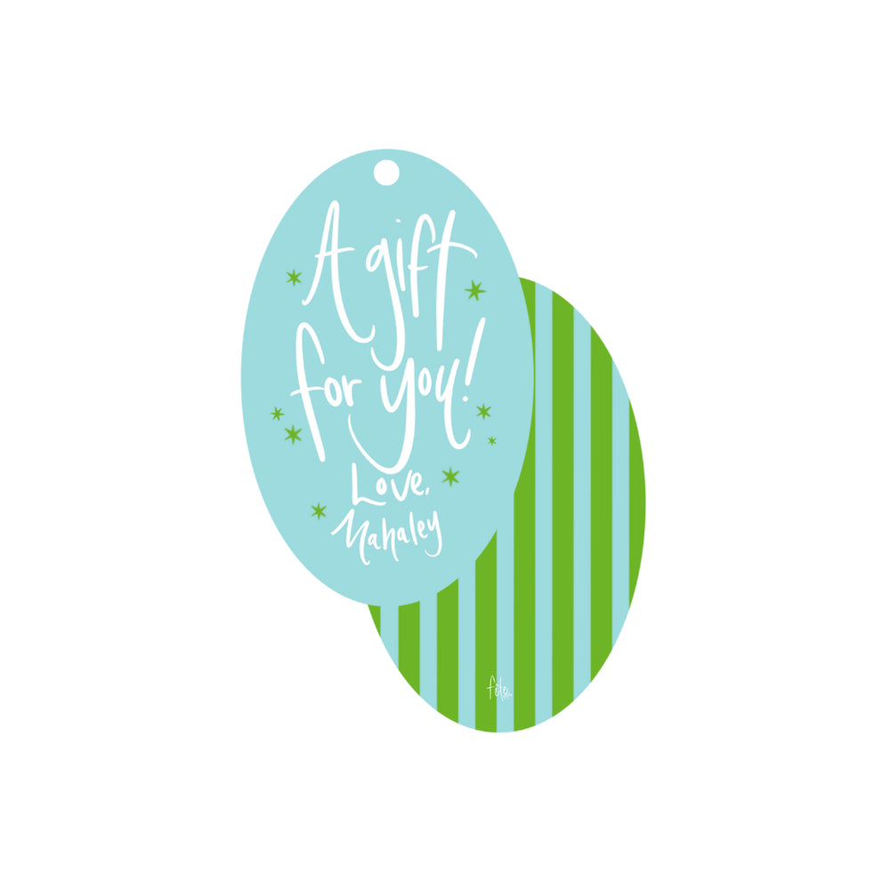 Oval Stripe Gift Tags in Sky