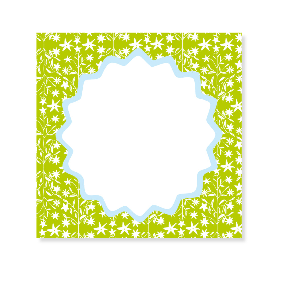 Garden of Fête Square Notepad in White on Green