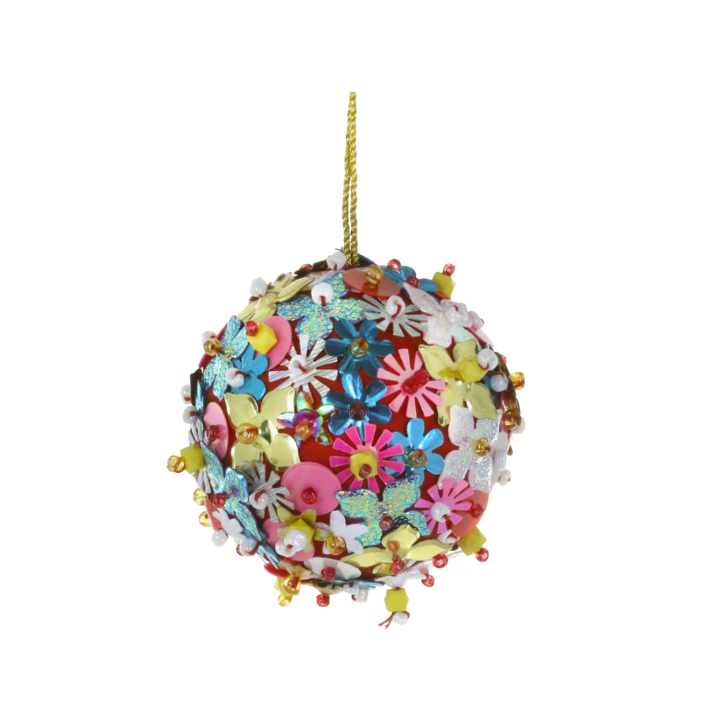 Beaded Floral Bauble Ornament