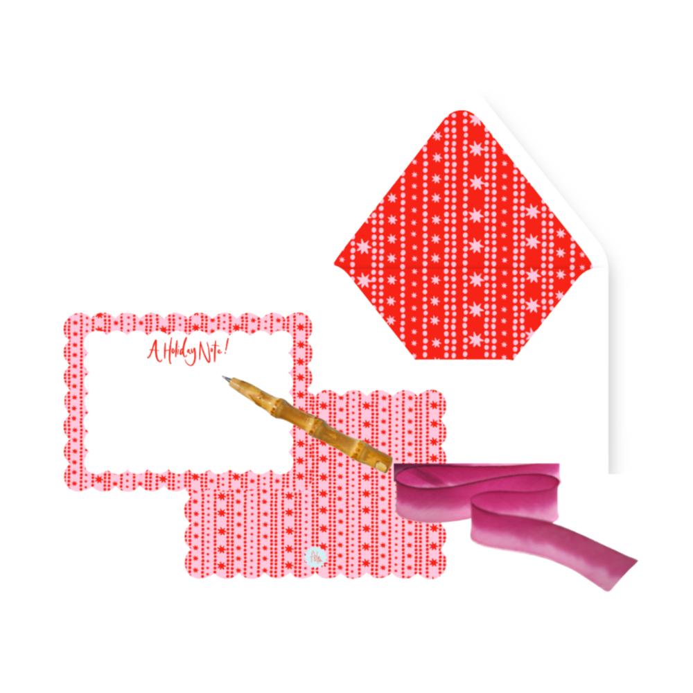 Scalloped Stationery Gift Set in Pink & Red