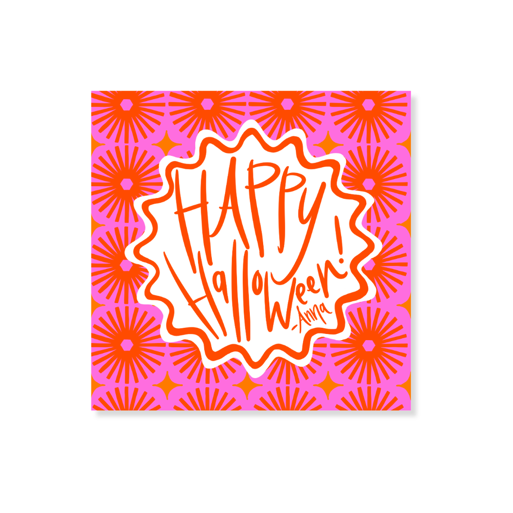 Retro Halloween Gift Stickers in Orange & Pink