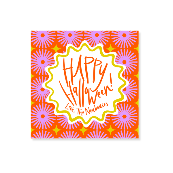 Retro Halloween Gift Stickers in Orange & Purple