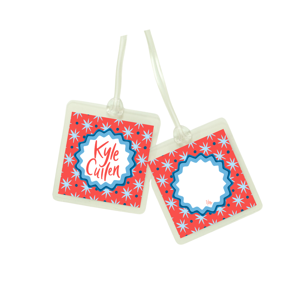 Dot Star Bag Tag in Blue & Red