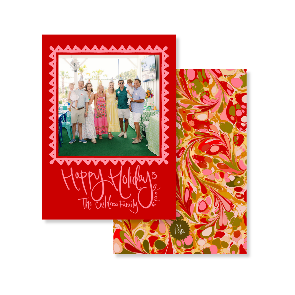 Golden Holiday Marbled Christmas Card in Poinsettia