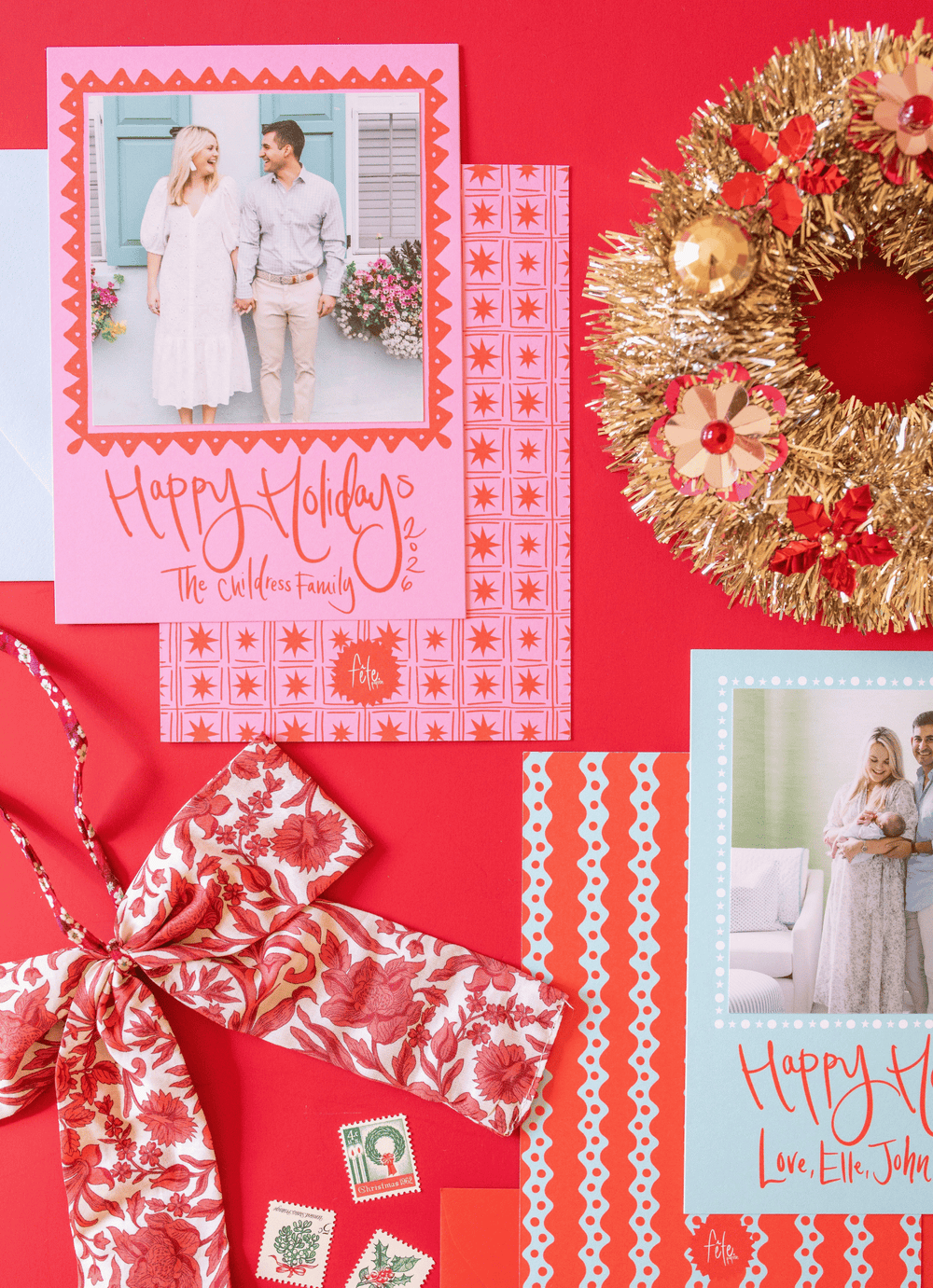 Holiday Starbursts Christmas Card in Amaryllis