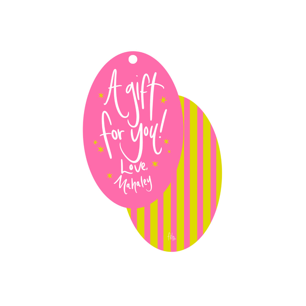 Oval Stripe Gift Tags in Bubblegum