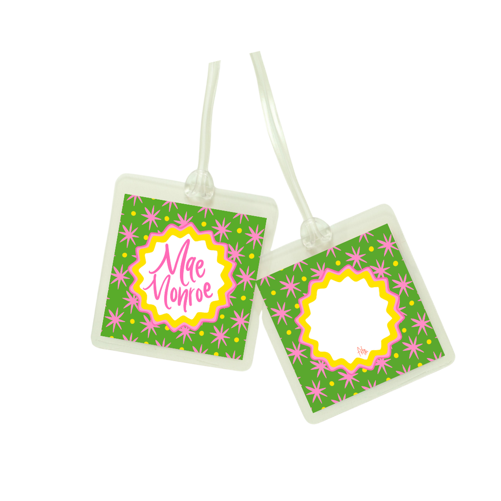 Dot Star Bag Tag in Green & Pink
