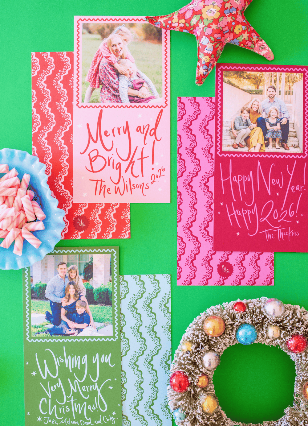 Long Floral Vine Christmas Cards in Magenta