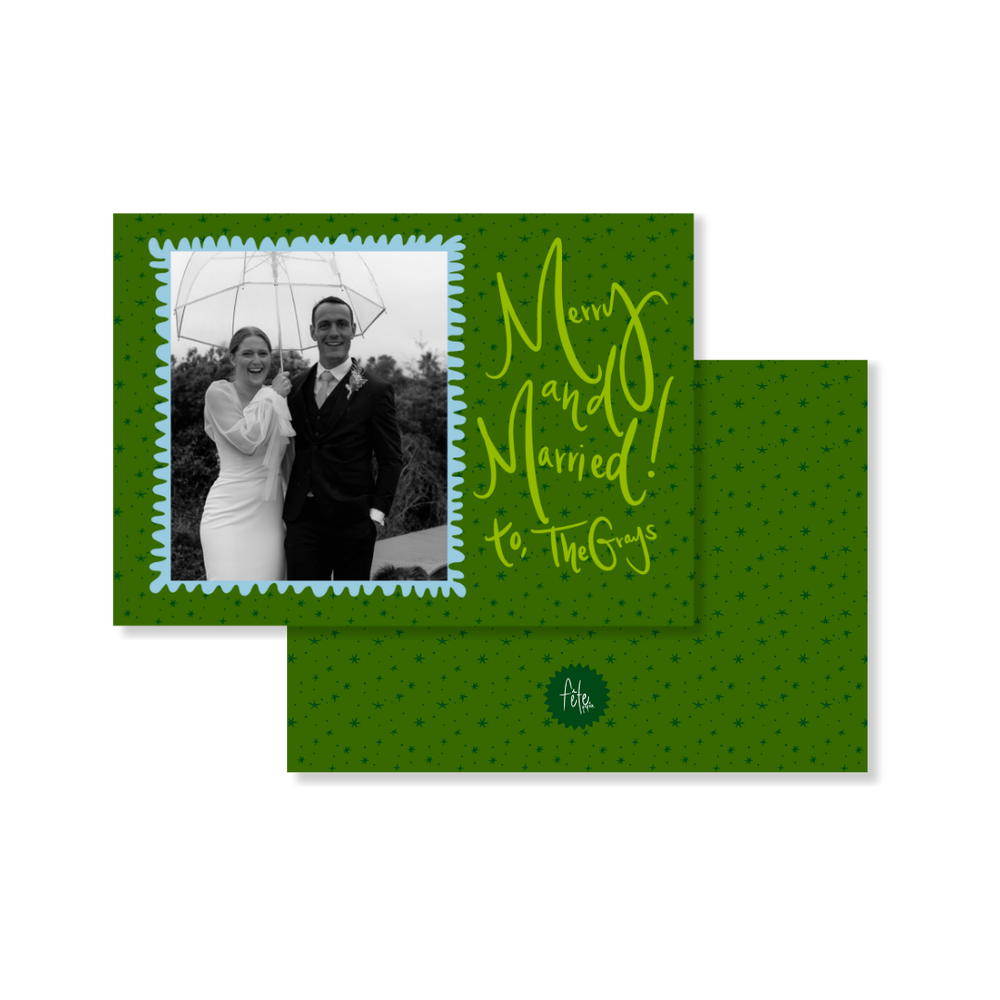 Ditzy Star Horizontal Christmas Card in Green