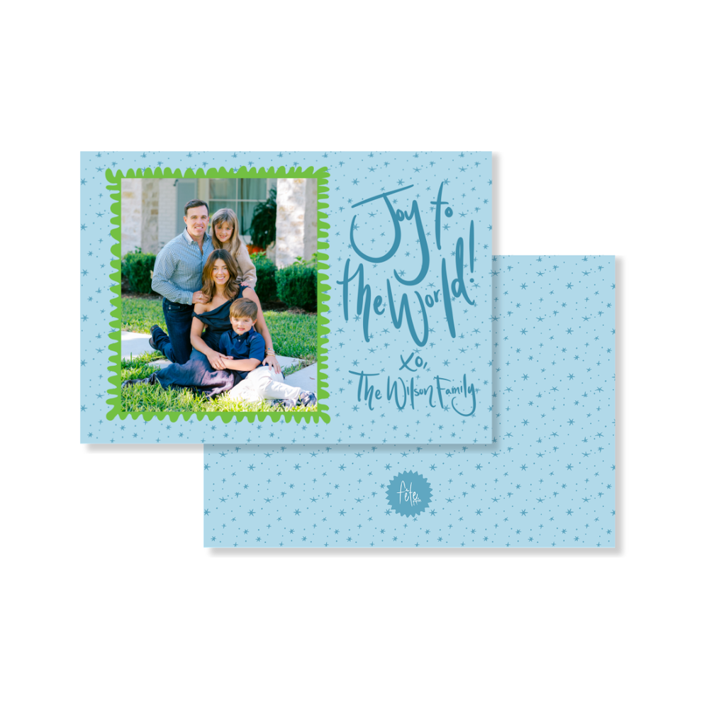 Ditzy Star Horizontal Christmas Card in Blue