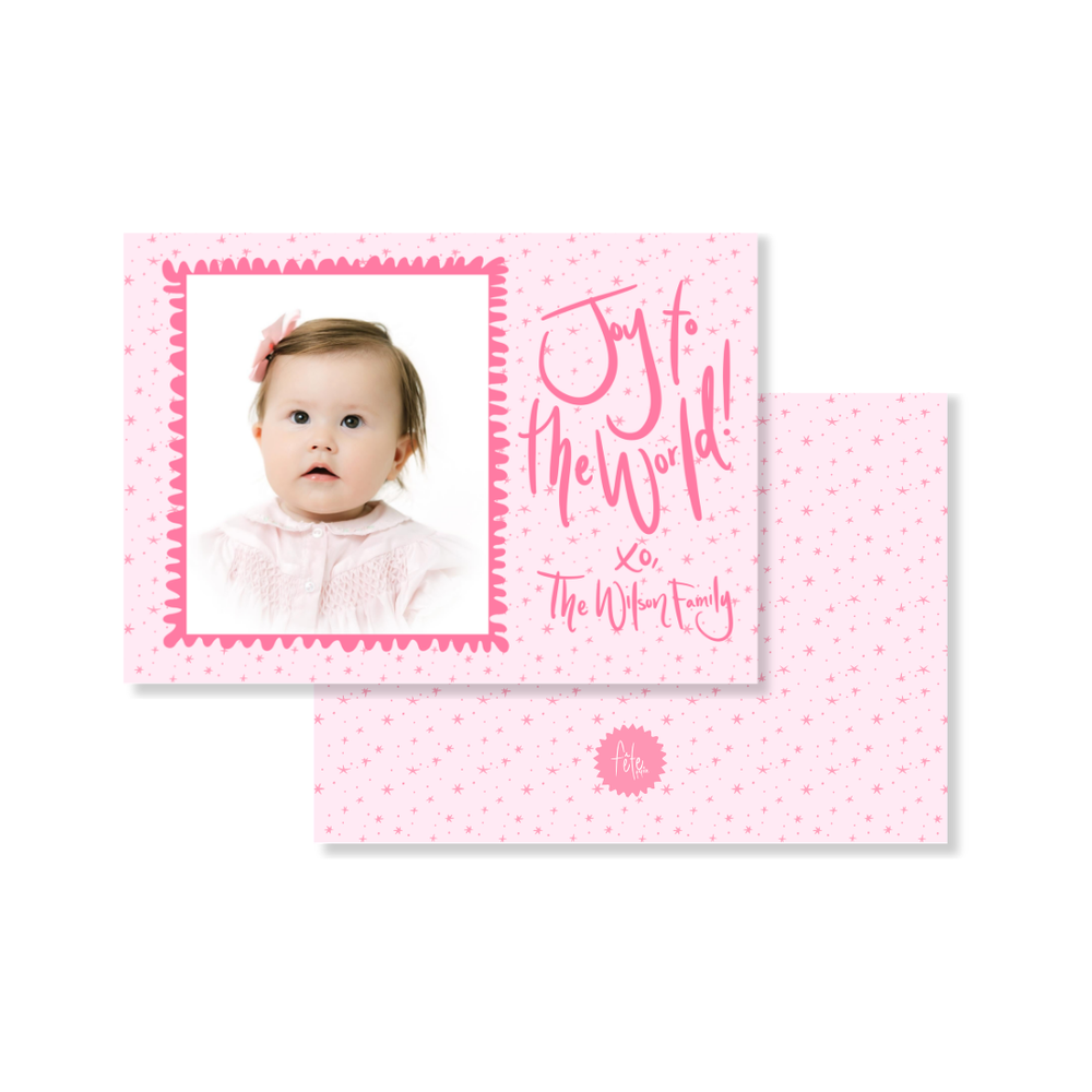 Ditzy Star Horizontal Christmas Card in Pink