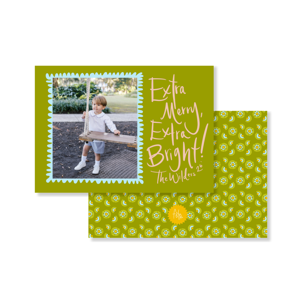 Floral Block Horizontal Christmas Card in Green