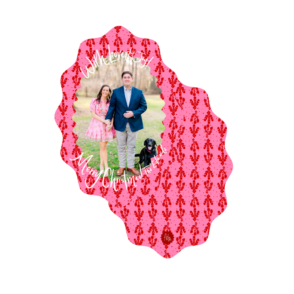 Morgan Walker x FP Wavy Floral Oval Die Cut Christmas Cards in Pink
