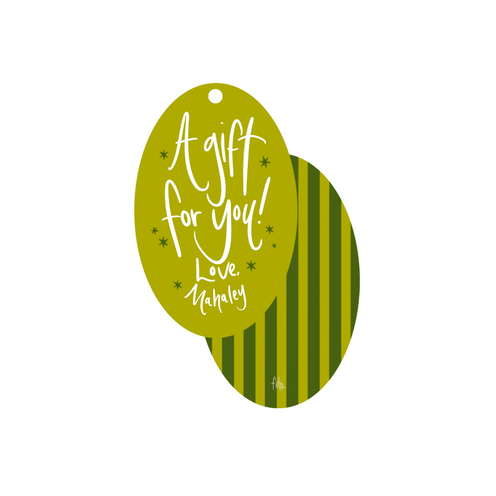Oval Stripe Gift Tags in Olive