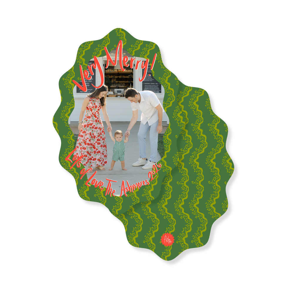 Wavy Oval Die Cut Green Holiday Vine Christmas Cards