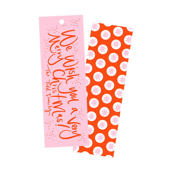 Holiday Star Dot Long Gift Tags in Pink