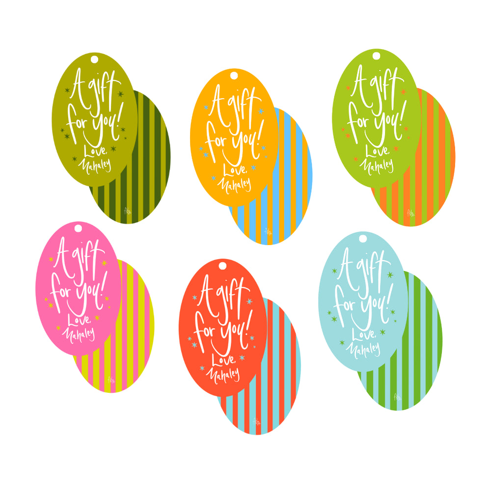 Oval Stripe Gift Tags in Bubblegum