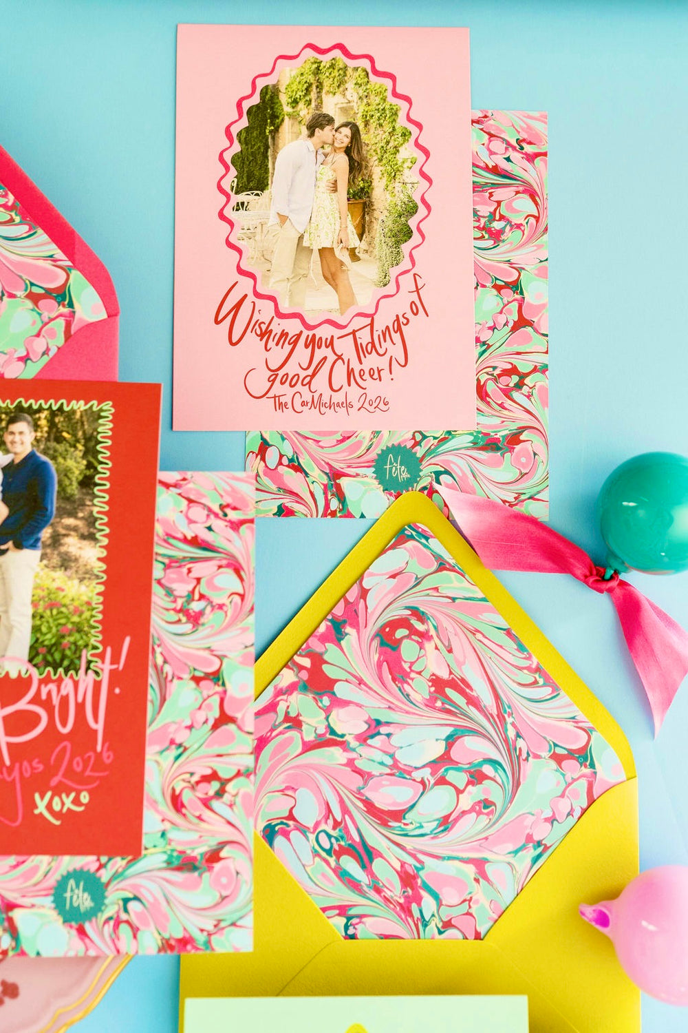 Holiday Breeze Marbled Christmas Card in Pink