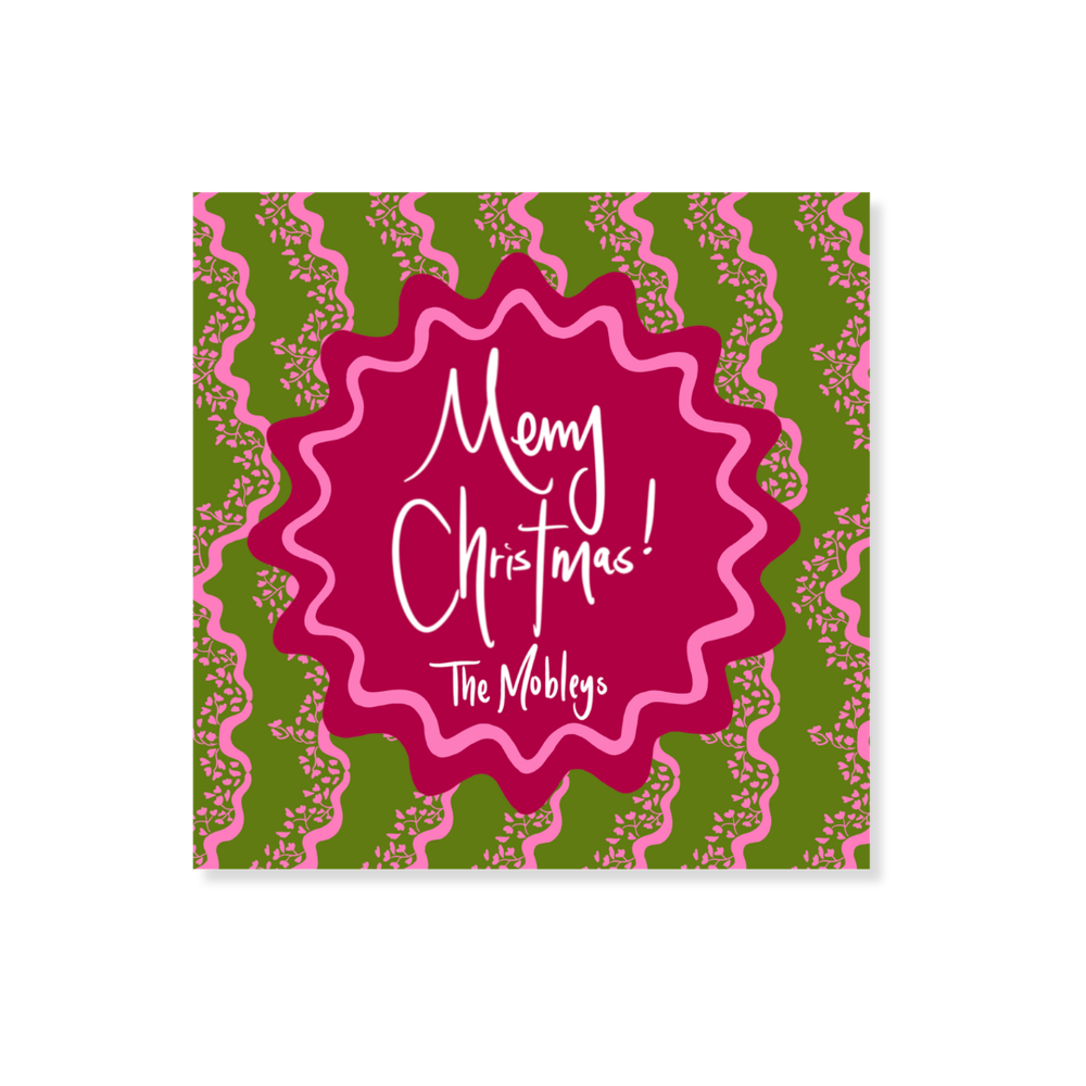 Wavy Floral Vine Gift Stickers in Green & Pink