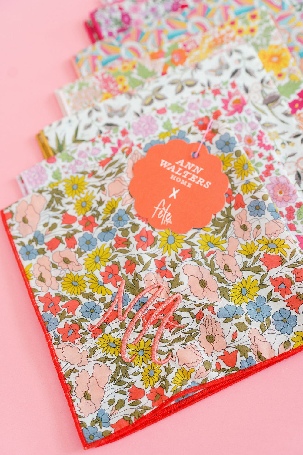 Ann Walters Home x Fête Papier Hankies in Poppies & Daisies Coral