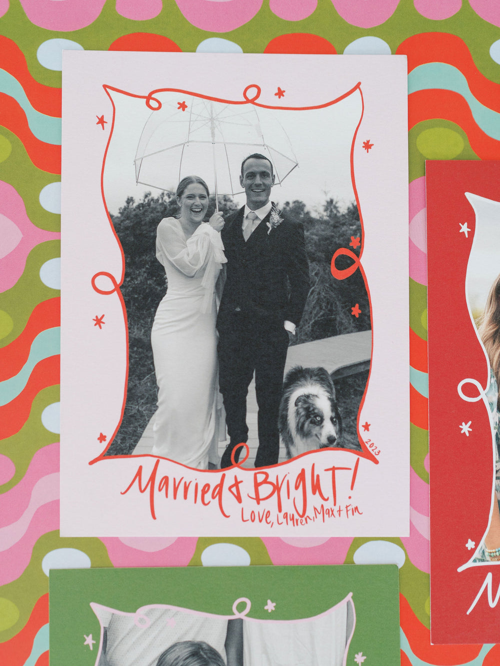 OG Pink Border Star Christmas Cards