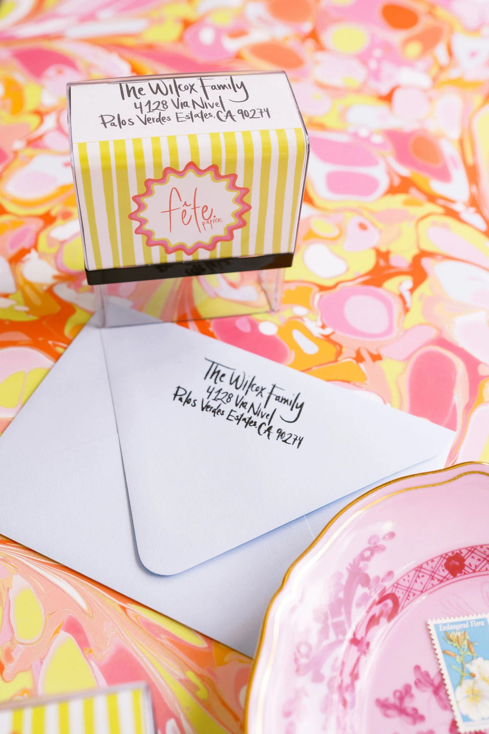 Custom Fête Papier Self Inking Stamp in Black