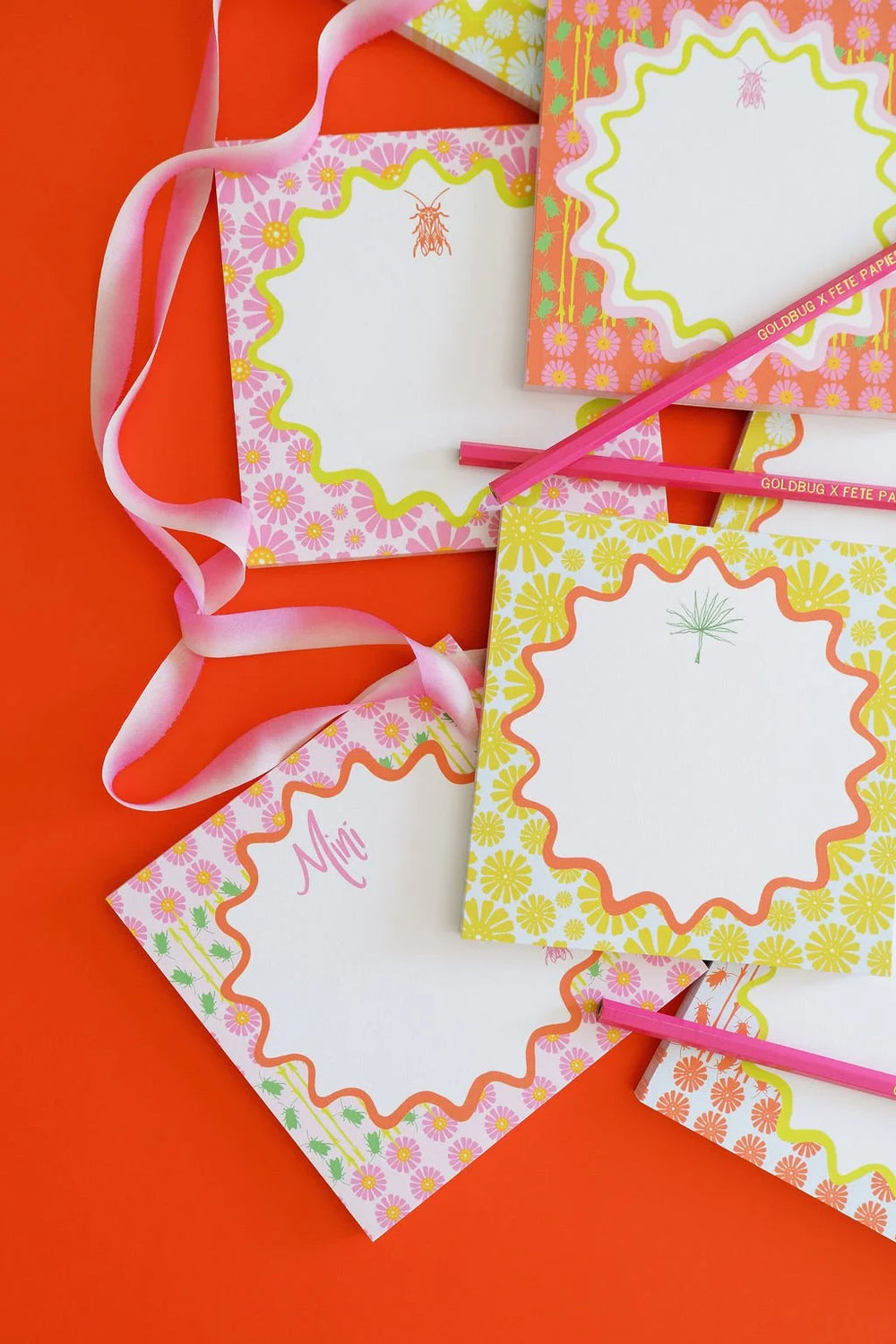 Goldbug Pink Buzzy Floral Notepad in Pink on Pink