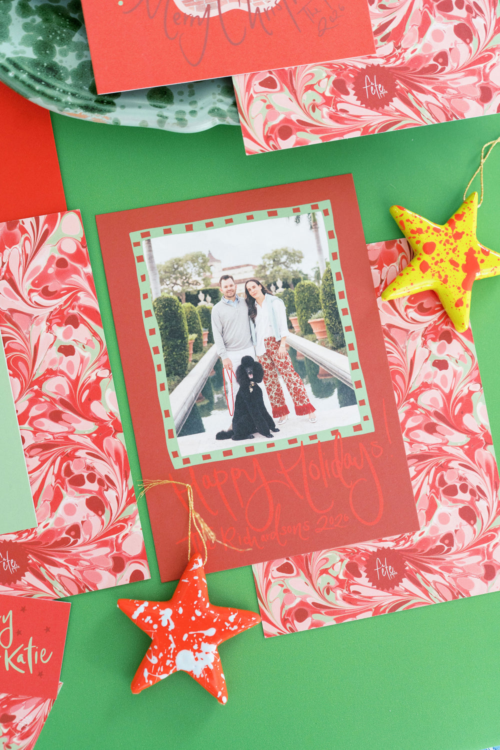 Peppermint Swirl Marbled Christmas Card in Merlot