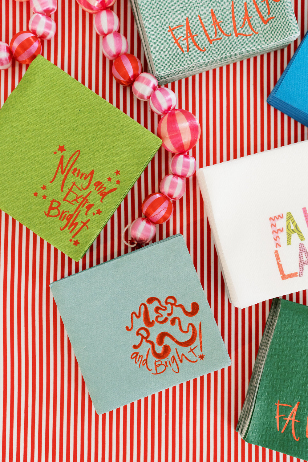 Groovy Merry & Bright Napkins in Eucalyptus + Red
