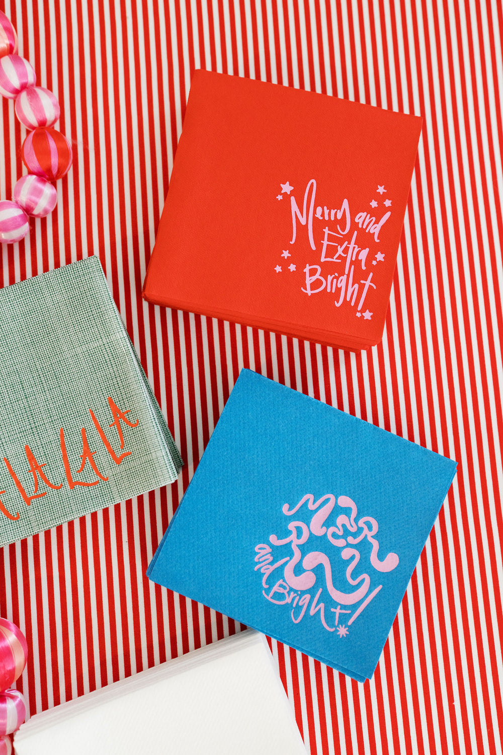 Groovy Merry & Bright Napkins in Teal + Pink