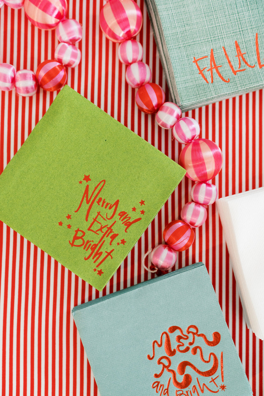 Merry & Extra Bright Napkins in Green + Red