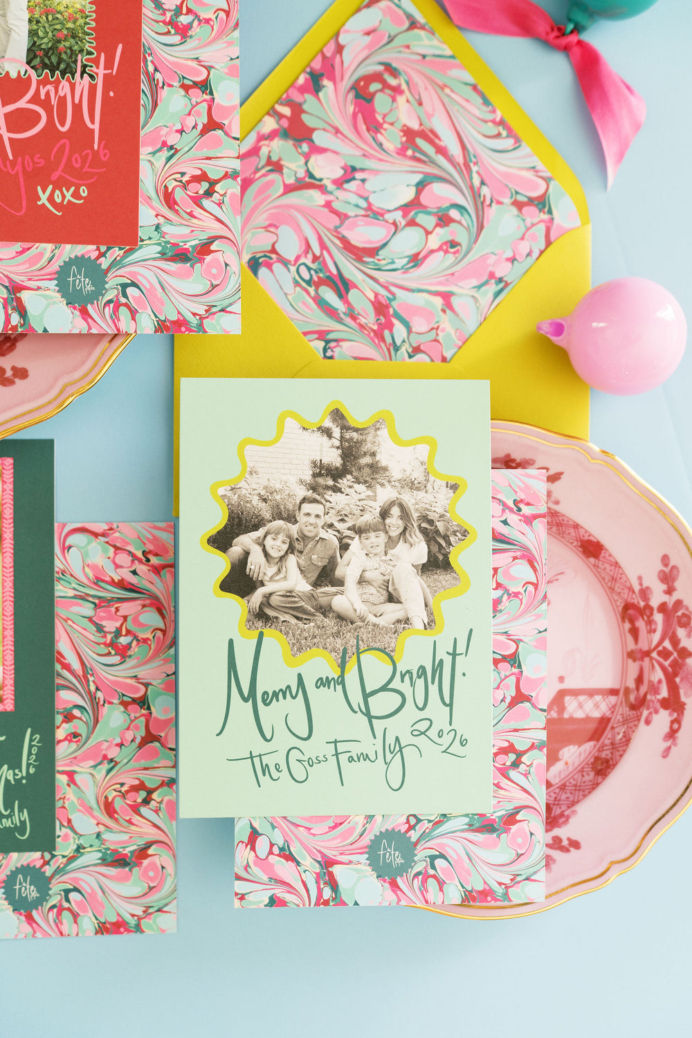 Holiday Breeze Marbled Christmas Card in Aqua