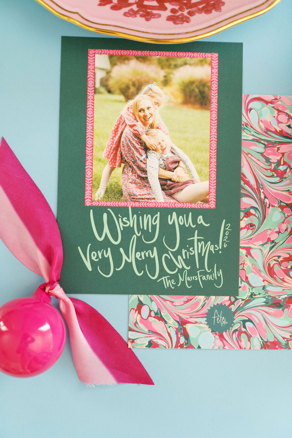 Holiday Breeze Marbled Christmas Card in Teal