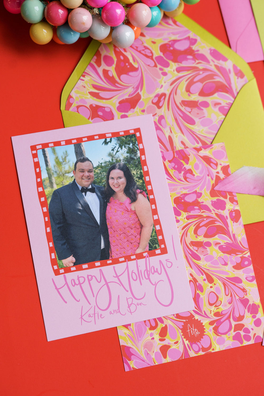 Candy Land Marbled Christmas Card in Pink