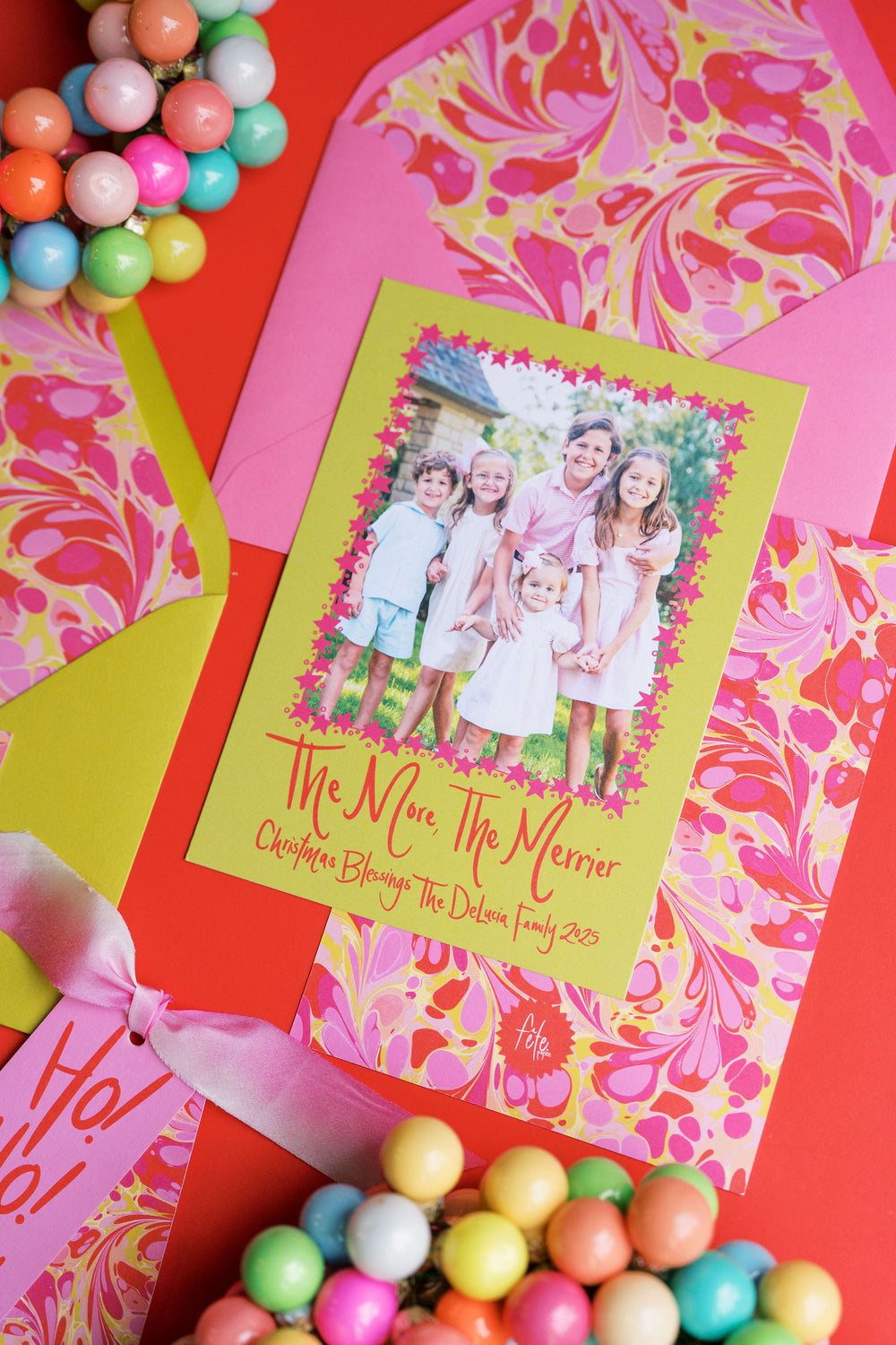 Candy Land Marbled Christmas Card in Chartreuse