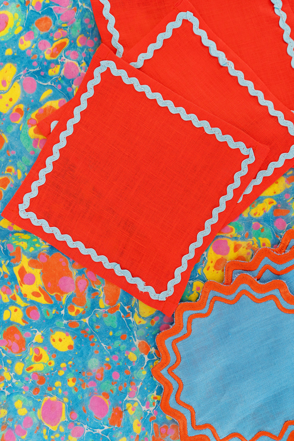 Ric Rac Cocktail Napkins in Blue & Red
