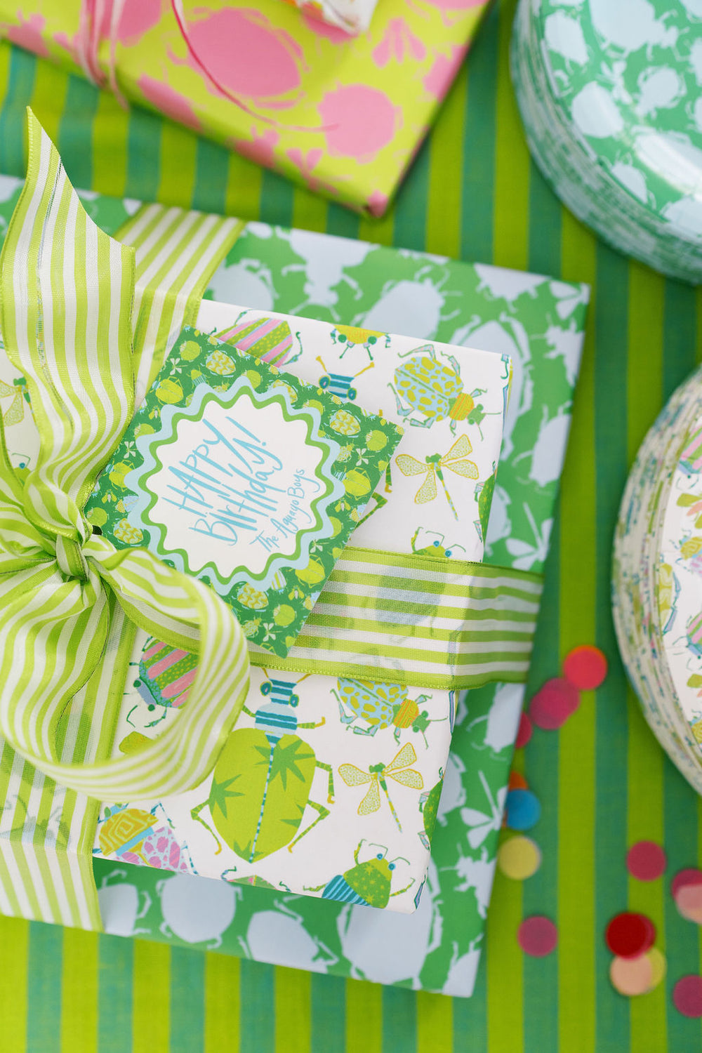 Busy Bugs Gift Wrapping in Green