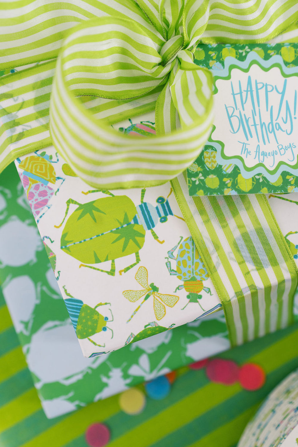 Busy Bugs Gift Wrapping in Green