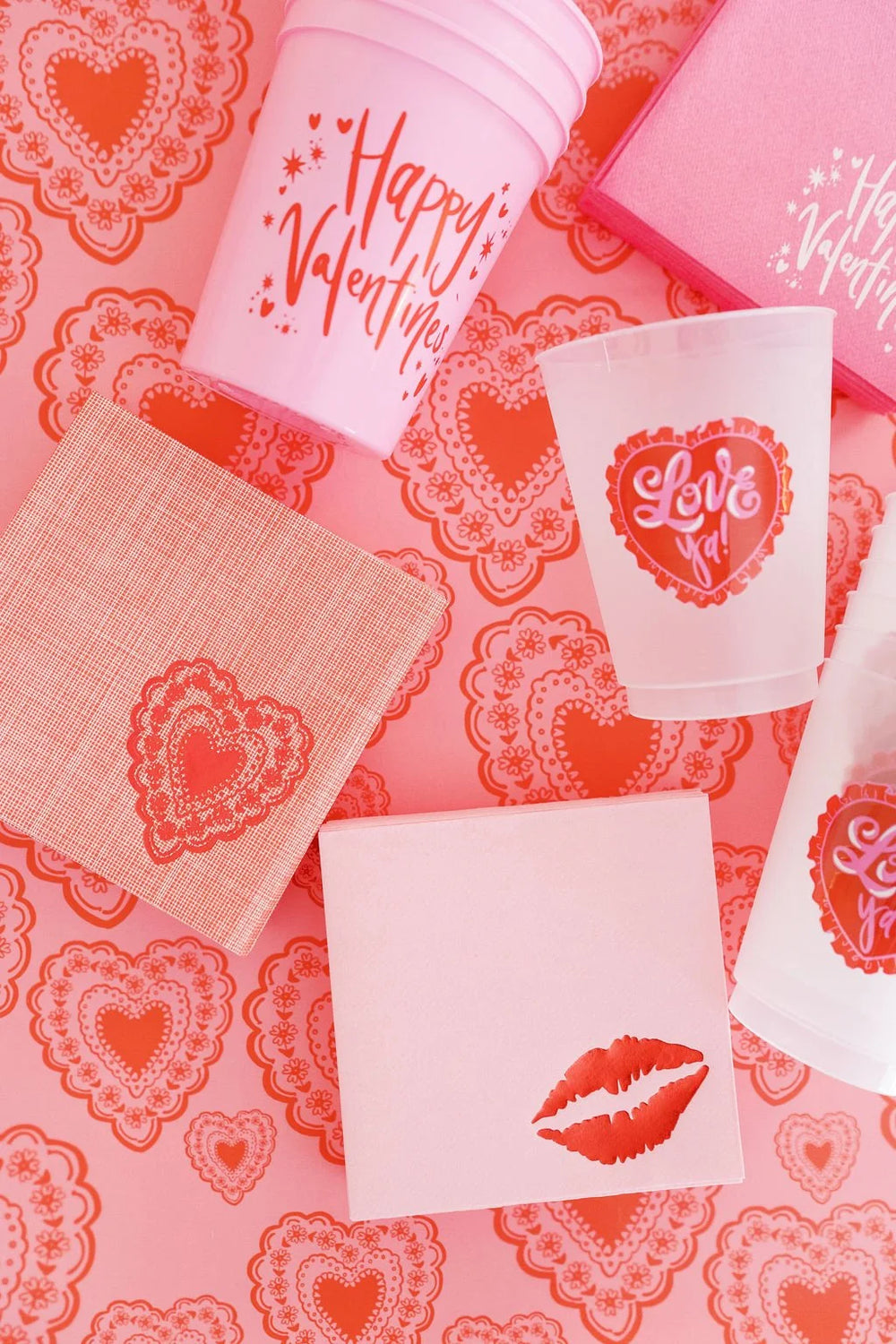 Lips Cocktail Napkins in Pink with Red
