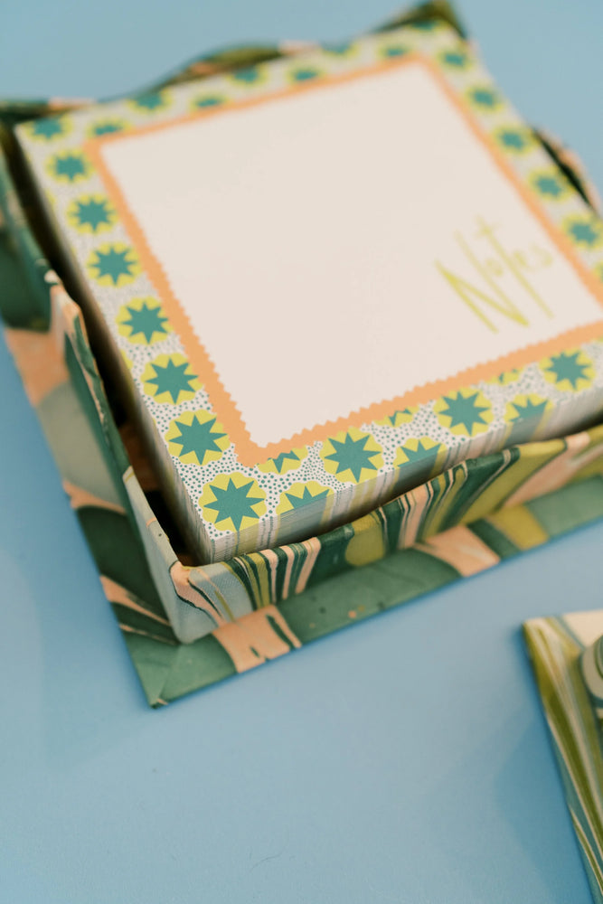 Marbled Tray + 200 Page Notepad in Green & Creamsicle