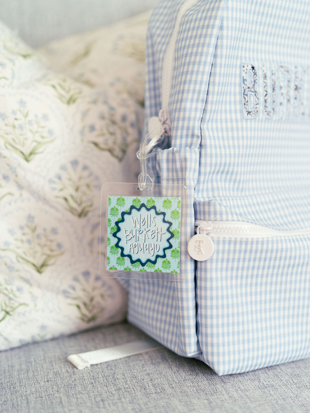 Block Print Bag Tag in Blue & Green
